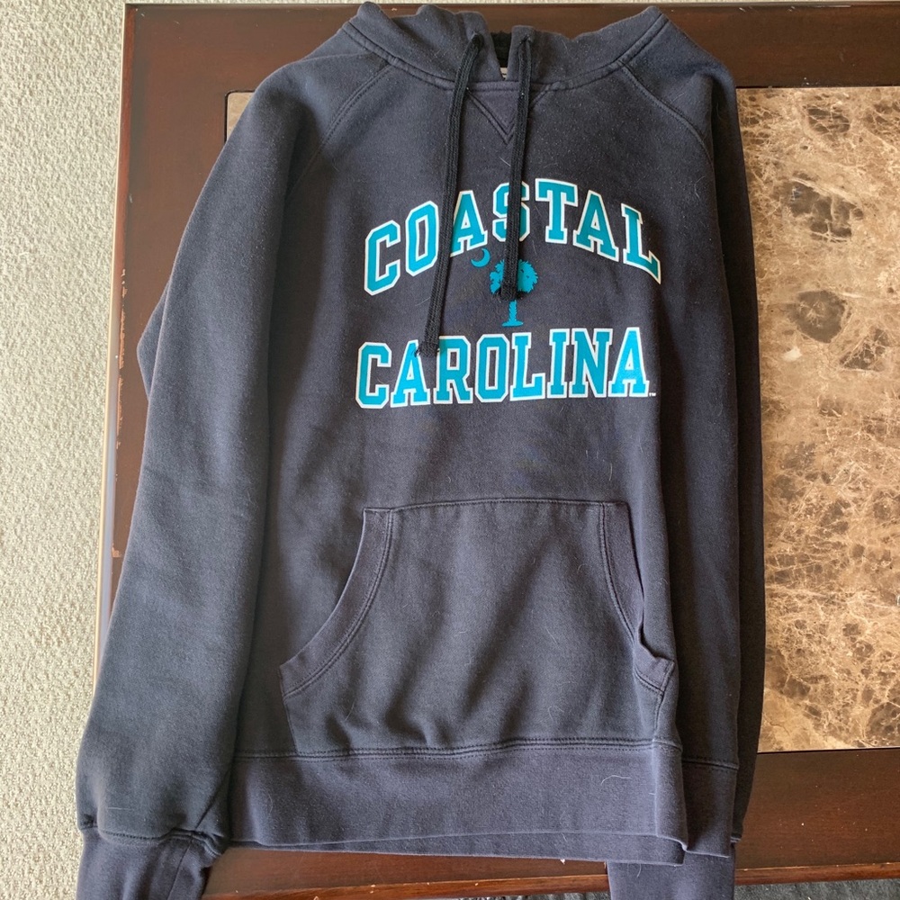 Collegiate black hooded sweatshirt